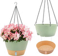 ZMTECH 2 Pack 12 Inch Hanging Planters for Indoor Plants, Large Green Self Watering Hanging Planter with Visible Water Level & Removable Tray, Decorative Flower Pots for Outdoor Garden