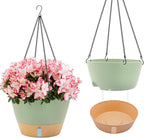ZMTECH 2 Pack 12 Inch Hanging Planters for Indoor Plants, Large Green Self Watering Hanging Planter with Visible Water Level & Removable Tray, Decorative Flower Pots for Outdoor Garden