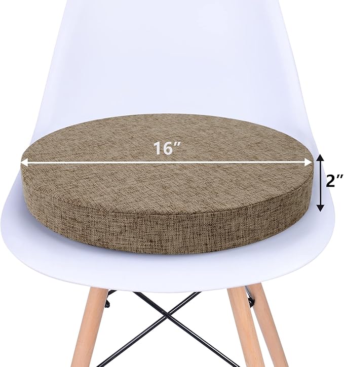 Tromlycs Round Chair Seat Cushion Pad 16 inch for Circle Stool Chairs Non Slip Decorative Foam Cushion Pillow, 1 Piece, 16 x 16 inches, Nature Linen