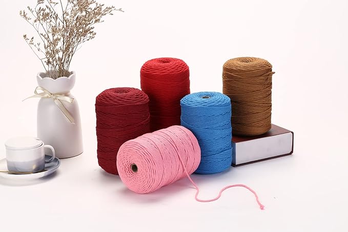 Cotton Macrame Cord 3mm 328yards Natural Colored Macrame Supplies, Soft Craft Cotton Rope for Plant Hanger Wall Hanger Dreamcatcher (Orange)
