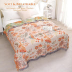 Boho Blanket for Bed 100% Cotton Bohemian Throw Blankets Ultra Soft Woven Muslin Decorative Blankets All Seasons Vintage Quilt Knitted Blanket for Sofa Chair(Orange, 50"x60")