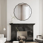WallBeyond Round Wavy Mirror for Wall Decorative 32 inch, Modern Round Mirror Aluminum Frame for Bathroom Bedroom Living Room Home House Office Entryway, Black