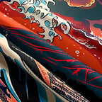 Sanzugh Cool Japanese Anime Tapestry Aesthetic, Black and Red The Great Wave Sun Mount Fuji Mountain Nature Art Tapestries Wall Hanging for Men Boys Bedroom Room Office Decor 60X40 Poster