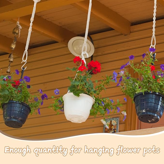 Windyun 12 Pack Adjustable Macrame Plant Hanger Extenders Connectable Rope Hanging Plant Extender Handmade Woven Hanging Basket Extension with Wooden Ring for Indoor Outdoor Pot Holder