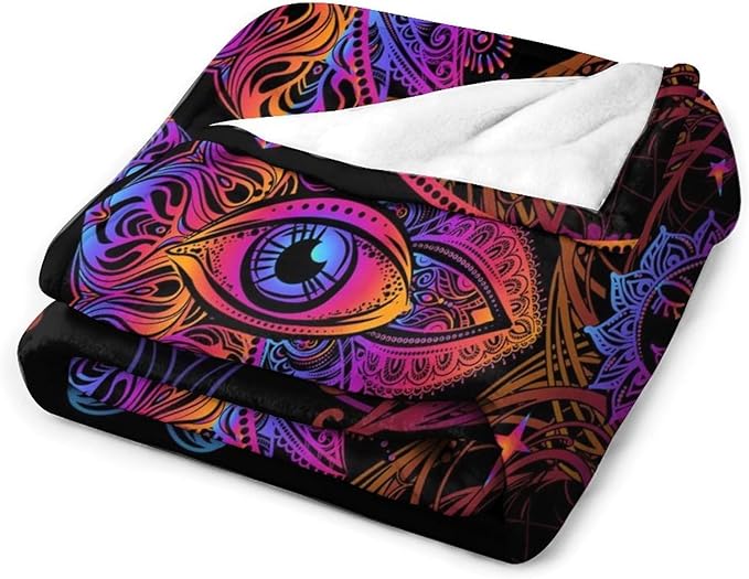 Boho Chic Throw Blanket Crescent Moon and Sun with Elements of The Mandala Pattern Blanket for Sofa Bed Couch Chair Or Dorm 70"x80"