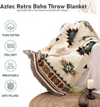 Hopstar Aztec Throw Blanket Navajo Indian Blankets and Throws Boho Western Decor Couch Cover Blanket for Bed Sofa Living Room Beach Travel 51"x63"