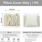 Boho Chenille Striped Pillow Cover 18x18 Inch, Decorative Pillow Cover for Couch Bed Sofa Living Room Bedroom Farmhouse Modern Home Decor Accent Pillowcases Set of 1, Multicolor