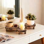 3PCS Wooden Display Stand， Rustic Whitewashed Wood Risers for Home Decor - Decorative Stackable Shelf for Plants, Candles, Books - Farmhouse Pedestal Stand (6” 8” 10”) (burning color)
