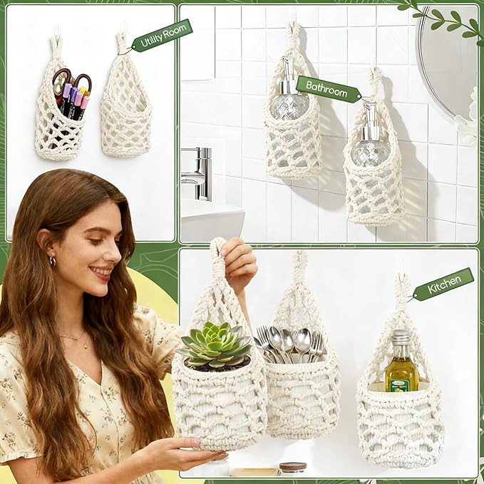 Macrame Wall Plant Hanger, Hanging Planter Basket Holder, Wall Planters for Indoor Plants, for Up to 4 Inch Pot (Ivory, 4-Inch)