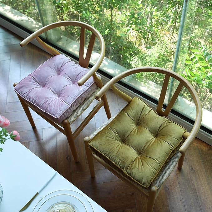 vctops Soft Velvet Chair Pads with Ties Comfy Solid Seat Cushion for Dining Chairs, Office Chairs, Hardwood Floors (Pink, 16"x16")