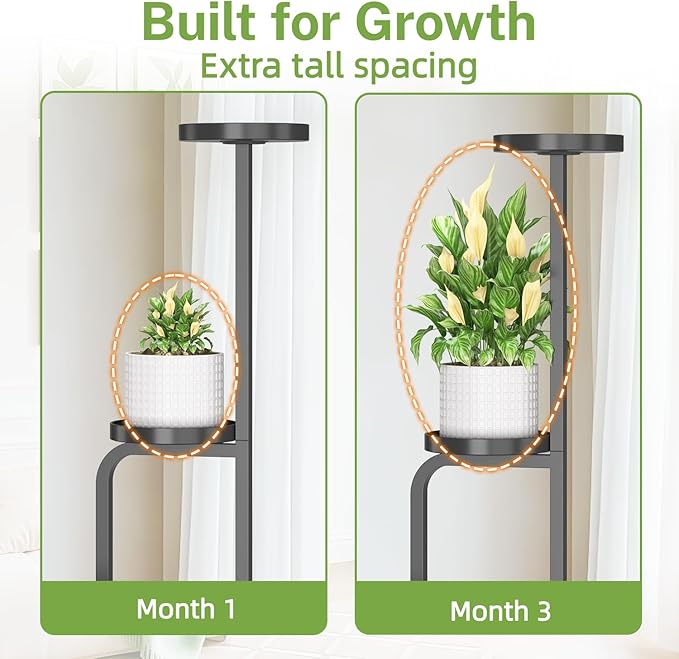 iDavosic.ly Tall Plant Stand Indoor, 4 Tier Corner Multiple Flower Holder Shelf with Metal Trays, Space Saving Display Rack for Living Room Balcony Patio Porch Outdoor | Black & Brown