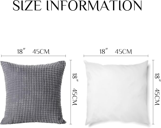Softalker Throw Pillow Covers 18x18 Inch, Set of 2, Soft Corduroy Boho Stripe Decorative Pillow Cover, Couch Fluffy Pillow Cover for Farmhouse Home Decor Bed Living Room, Dark Grey