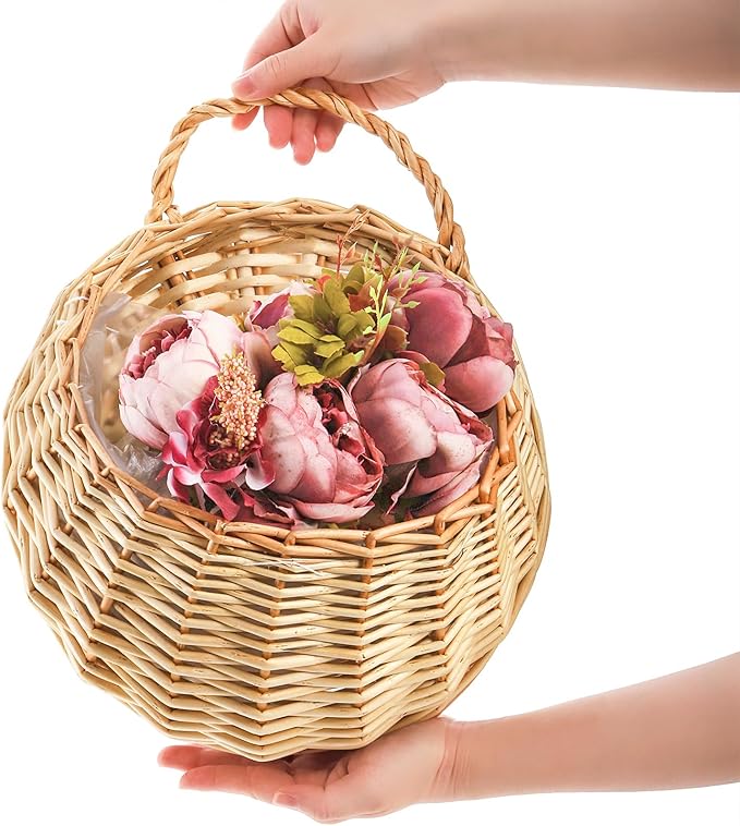 Elsjoy Hanging Wicker Woven Basket for Plants, Decorative Wall Hanging Rattan Basket Flower Planter Baskets for Home, Garden (𝐏𝐥𝐚𝐧𝐭 𝐍𝐨𝐭 𝐈𝐧𝐜𝐥𝐮𝐝𝐞𝐝)