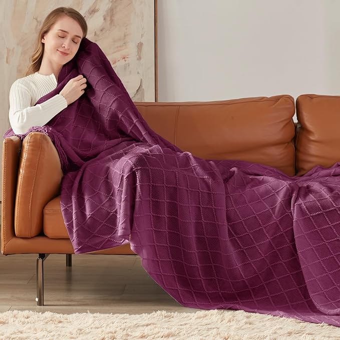 inhand Dusk Knitted Throw Blanket for Couch Bed, Mothers Day/Mom Birthday Gifts for Mom from Daughter Son, Soft Lightweight with Tassels, Farmhouse Warm Decorative Blanket for Women, 50"x60"