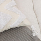 PLWORLD Boho White Throw Pillow Cover 18x18 Inch with Tassels, Moroccan Tufted Decorative Cream Chenille Fabric Accent Textured Cushion Case for Bed Couch, 1 PC