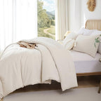 ROSGONIA Oversized King Comforter Beige, 3pcs(1 Boho Comforter & 2 Pillowcases) Soft Lightweight Oversized King Size Comforter Sets All Season Bedding