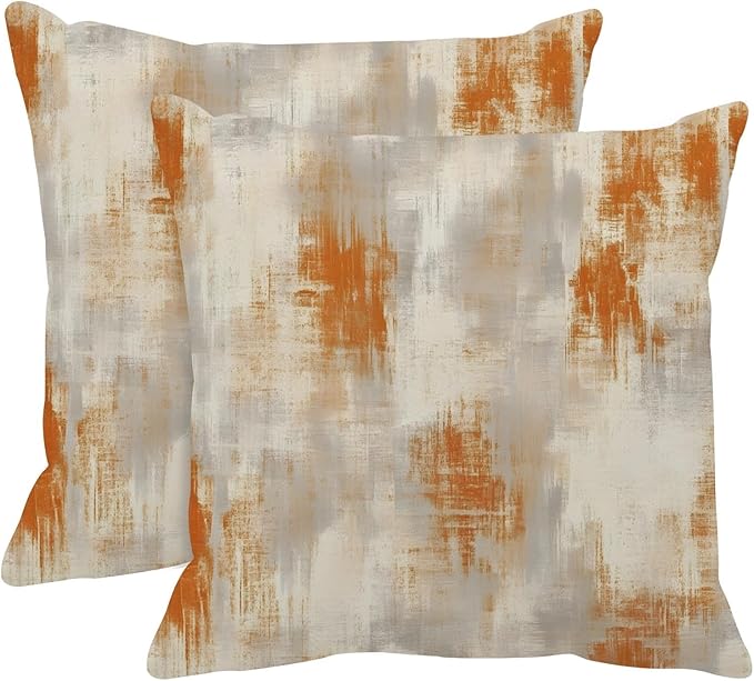 Britimes Throw Pillow Covers Modern Home Art Decor, 18 x 18 Inches Set of 2 Abstract Oil Painting Pillowcases for Bedroom, Living Room, Cushion Couch Sofa, Abstract Beige Grey Orange