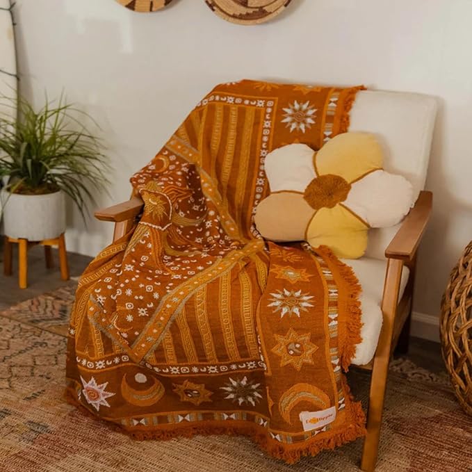 Boho Throw Blanket for Couch Sofa Bed, Decorative Throw Blanket with Tassels, 50"x60" Bohemian Woven Cover for Home Living Room Bedroom Indoor Outdoor Picnic