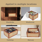 Wooden Storage Basket with Rattan Cane Webbing, Brown, Handles, Book, Office, Desktop Basket
