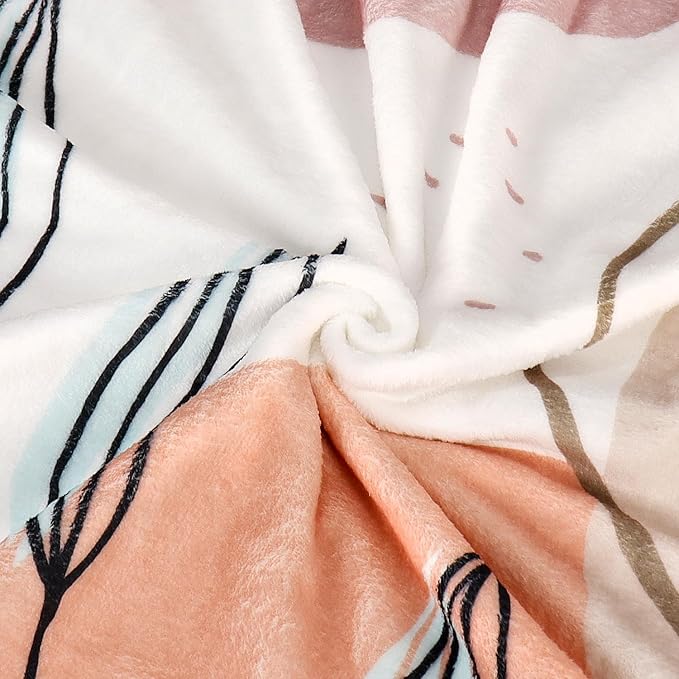 Boho Throw Blanket Minimalist Mid Century Blanket Modern Abstract Art Blankets Floral Plant Print Bed Blanket Super Soft Fleece Flannel Throw Blanket for Couch 50"x60"