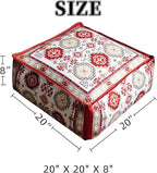 Unstuffed Pouf Cover Ottoman Footrest Bohemian Chenille Foot Stool Floor Bean Bag 20x20x8 Inches for Living Room Bedroom Home Decor (Red, Square)