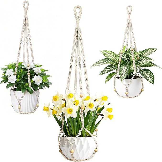 Bohemian-Style Macrame Plant Hanger Fits pots Sized from 4 to 15 inches in Diameter, Ideal for Hanging planters for Indoor Plants. Hanging Plant Holders is a Perfect Choice.(POTS NOT Included)