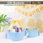 Small Gift Baskets Empty to Fill, Little Cute Soft Woven Rope Bin, Mini Basket for Teen Girl Gifting, Desk Makeup, Pre-Shaped with Gifting Bags Ribbon, Set of 2, Light Blue