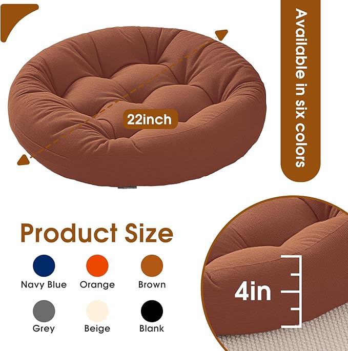 2Pcs Floor Pillows for Adults, 22x22 Inch Meditation Cushions, Large Round Sitting Cushion Living Room Memory Foam Pillow for Sitting (2, Brown, 22x22x4 Inch)