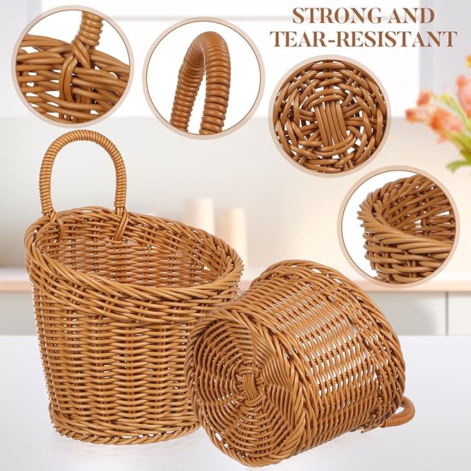 Zerodeko Hanging Woven Storage Basket for Kitchen Wall Decorative Organizer for Onion Ginger Garlic Space-Saving Rattan Basket 6.88X6.10X5.11In