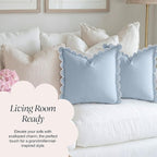 BEBE BASK Blue Scalloped Pillow Cover - Set of 2-18 x 18 Inch - Scallop Pillow Cover - Scalloped Pillows - Scallop Pillows - 100% Cotton - Grandmillennial Style (Sky Blue/White)