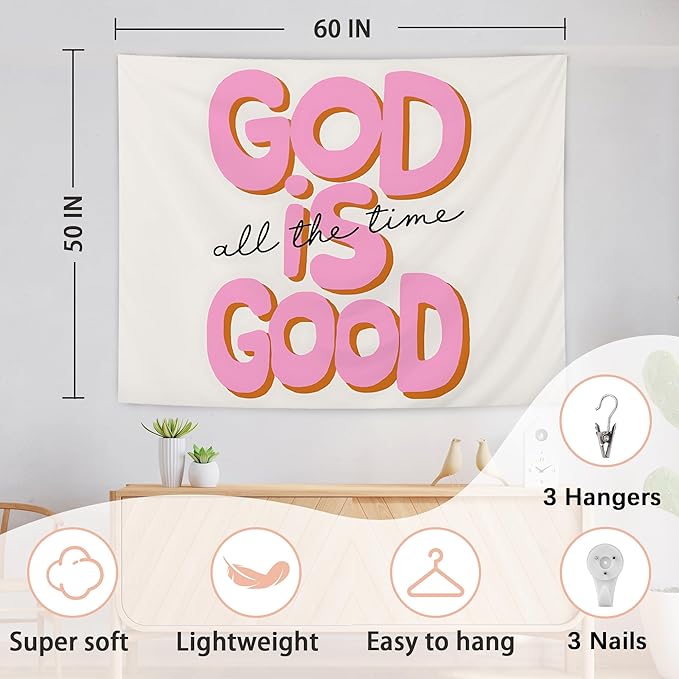 AQYIP God Is Good All the Time Christian Tapestry, Bible Verse Tapestry Decorative, Religious Scripture Wall Tapestries Blanket Decor for Home Office Church Prayer Room, 50x60 Inch