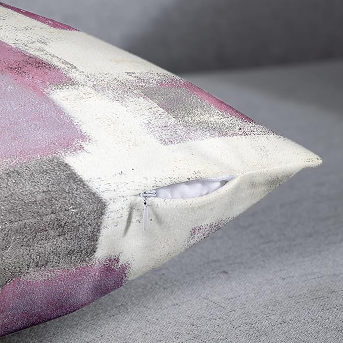 Emvency Set of 2 Pink Painting Throw Pillow Covers Contemporary Line Gray Abstract Modern Design Retro Decorative Pillow Case Home Decor Standard Square 18x18 Inch Cushion Pillowcase