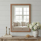 sawsile Rectangular Wood Mirror,22x30 inch Rustic Farmhouse Natural Wooden Frame Boho Beads Wall Mirror for Bathroom,Living Room,Bedroom or Entryway