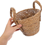 GALPADA Braided Straw Flowerpot Basket with Handles, 16cm Diameter Handmade Planter for Indoor Plants, Boho Retro Style Plant Basket for Home Décor and Greenery
