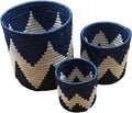 Handwoven African Planter Baskets (Set of 3) Sisal basket for Indoor Plant Pots Vase Home decor Storage Organizer Zen Designs Arts and Crafts (Geometric Blue and Black)
