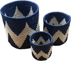 Handwoven African Planter Baskets (Set of 3) Sisal basket for Indoor Plant Pots Vase Home decor Storage Organizer Zen Designs Arts and Crafts (Geometric Blue and Black)