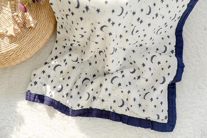 Starry Sky Muslin Stroller Blanket - Silky Soft and Breathable Summer Blanket for Toddler - Oversized 47" x 47" - 2 Layers Muslin Baby Blanket for Baby Gir and Boy (Starry Sky)