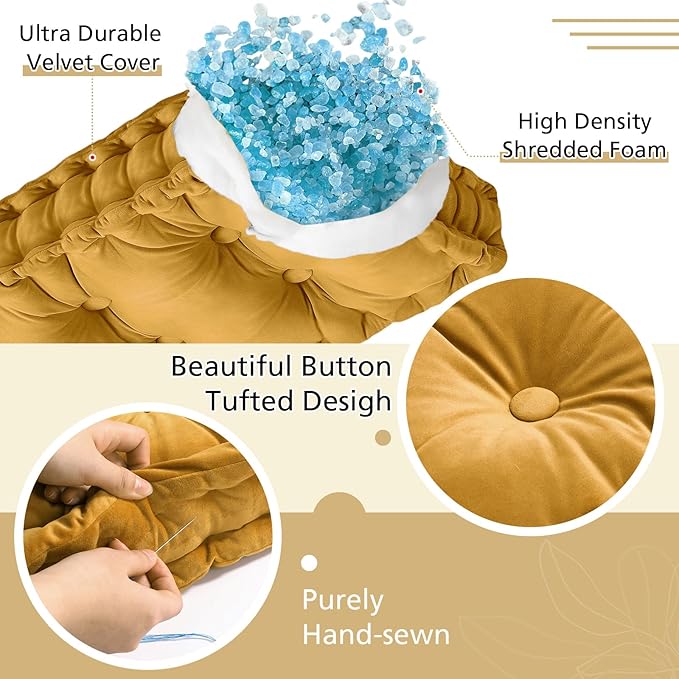 Bench Cushions for Indoor Furniture 40x20 in Velvet Kitchen Dining Piano Window Seat Cushion, Tufted Patio Porch Swing Thicken Bench Pad Memory Foam(Yellow)