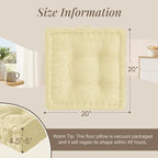 Wellsin Square Floor Pillows for Adults Kids - Meditation Floor Pillow Seating Cushion - Tufted Floor Cushion with Shredded Foam & Velvet Cover, 1 Pack, 20x20 Inch, Beige