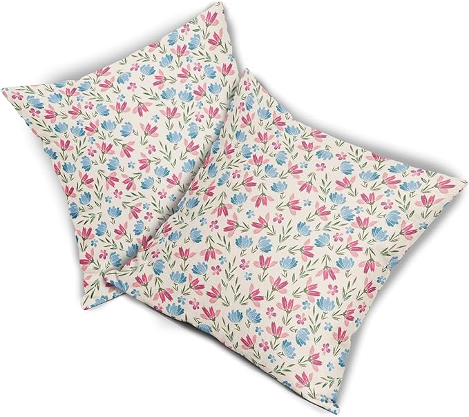 Easter Pink Blue Floral Pillow Covers 20x20 Set of 2 Spring Vintage Rustic Old Style Cute Flower Cream Print Decorative Outdoor Pillowcases Farmhouse Throw Cushion Case Decor for Couch Sofa Bed