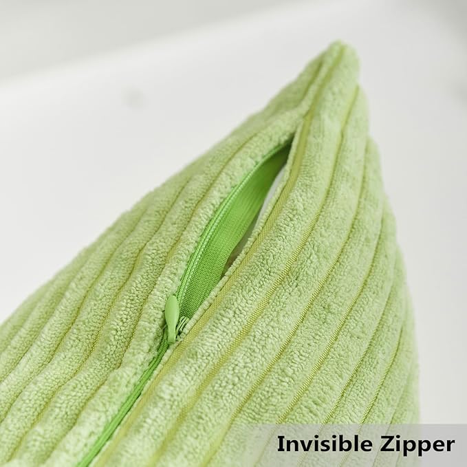 Home Brilliant Spring Pillow Covers 16x16 Striped Velvet Cushion Covers for Chair Couch Decor Set of 2 Decorative Pillowcase Sage, 40cm, 16 x 16 Inch, Apple Green