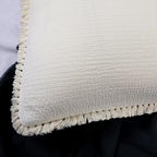 YINFUNG Quilted Euro Sham Ivory Set of 2 Muslin Cotton 26×26 European Pillow Cover Tassel Fringe Boho Decorative Textured Gauze Moroccan Soft Suqare for Bed Couch Sofa Cream
