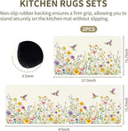 Flower Rugs for Kitchen Floor, ButterflyFloral Anti Fatigue Mats for Kitchen Floor Non Slip, 2PCS Rubber Kitchen Mat, Washable Cushioned Runner Carpet Rug for Sink Laundry 15.7"×27.5" +15.7"×47" 3.5mm