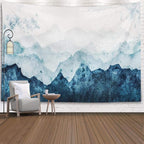 EMMTEEY Tapestry Wall Hanging, Tapestries Décor Living Room Bedroom for Home Inhouse by Printed 92.5X70.9 Inches for Blue Mountains Fading in Distance Perspective Watercolor Painting Paper