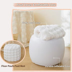 LIFEREVO Luxury Faux Rabbit Fur Round Inflatable Pouf Ottoman, 20 X 16 Fluffy Plush Waffle Bubble Floor Poufs Foot Stool Rest Anti-Slip Furry Foldable Ottoman Seat for Home Decor Kids Adults, White