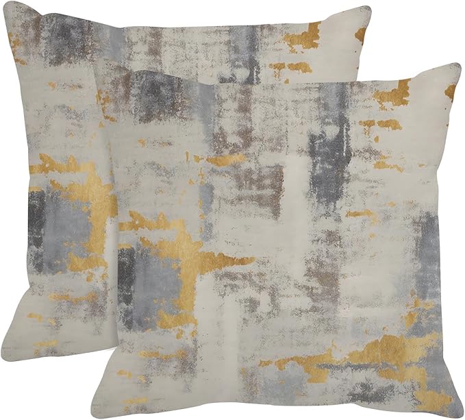 Britimes Throw Pillow Covers Modern Home Art Decor, 18 x 18 Inches Set of 2 Abstract Oil Painting Pillowcases for Bedroom, Living Room, Cushion Couch Sofa, Abstract Golden Grey