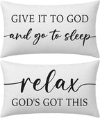 Decorative Throw Pillow Covers 12x20 Inch Set of 2 – White Christian Lumbar Pillowcase – Give It to God and Go to Sleep/Relax God’s Got This – Faith Bedroom Bed Decor for Women