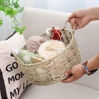 Round Seagrass Storage Basket with Handles - Handwoven Wicker Basket (12.01"Dx5.51"H)