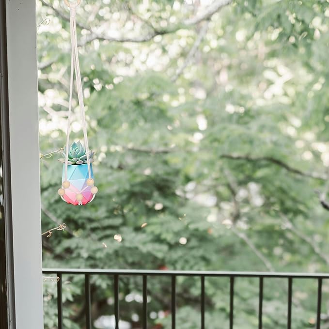 Luxshiny Bohemian Macrame Plant Hanger Hanging Planter Basket Handmade Woven Ceiling Plant Holder for Indoor Balcony Bedroom Decor