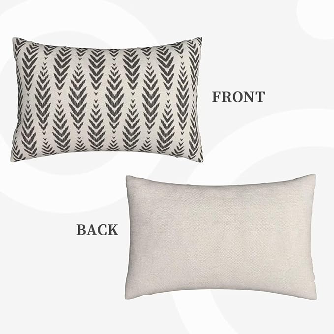 Boho Pillow Covers 12 x 20 Inch Pack of 2, Black and White Bohemian Ethnic Herringbone Pattern Decorative Throw Pillow Covers Vintage Linen Farmhouse Outdoor Pillowcase for Bedroom Home Sofa Decor